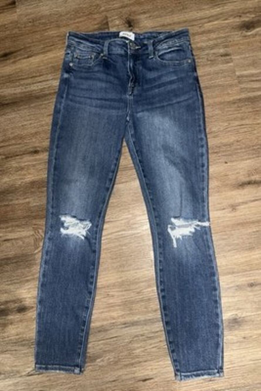 Pistola Skinny Jeans Women Size 28 Blue Medium Wash Distressed Knee Ankle Denim